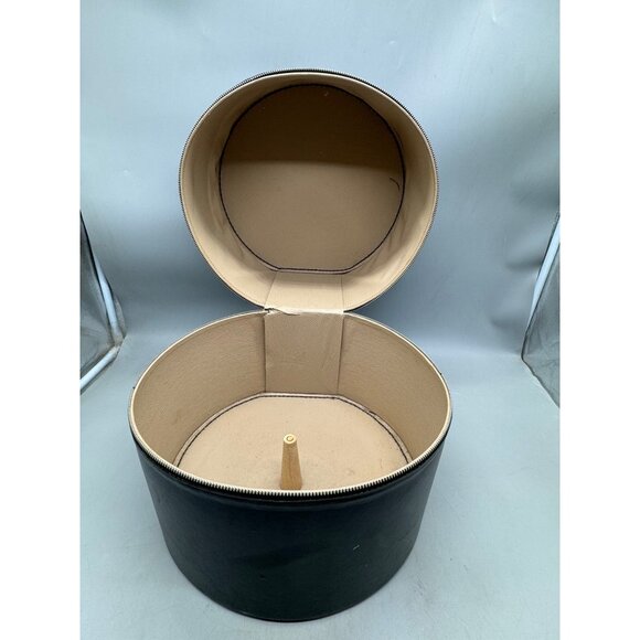 Vintage Black Vinyl Hat Box With Zipper & Handle 13X13X12.5" READ - Picture 2 of 11